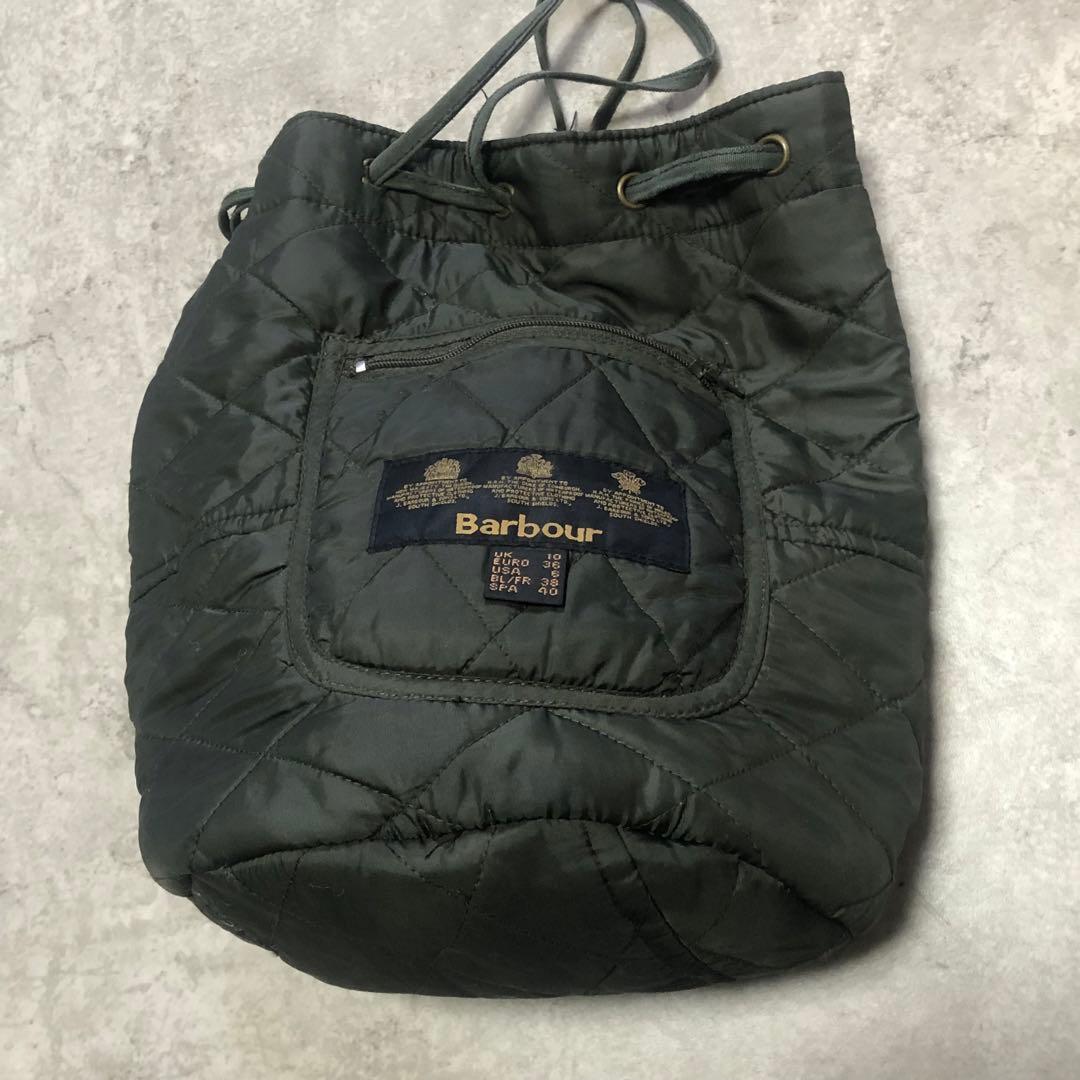 希少 Barbour バブアー キルティング 巾着バッグ ポーチ 英国王室