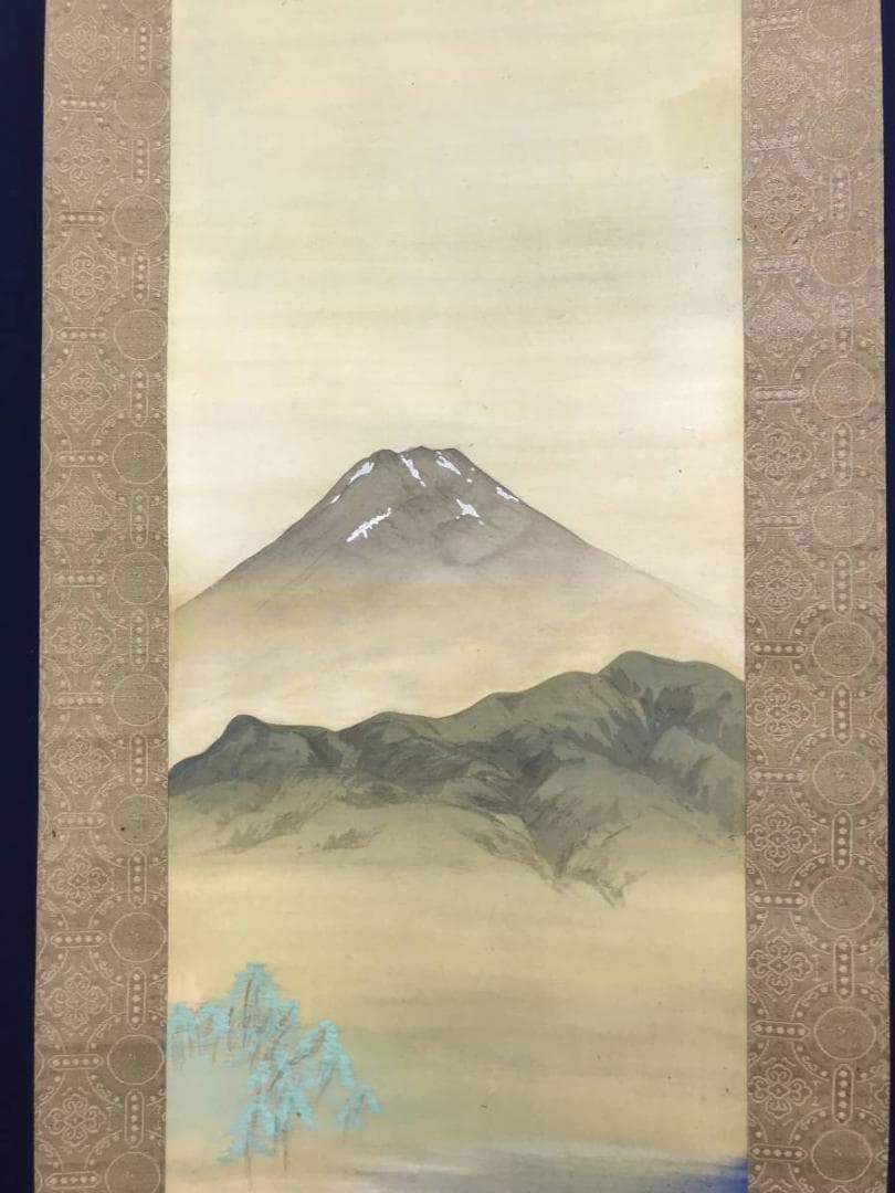 真作】矢沢玄月/富士山水図/掛軸☆宝船☆AD-575