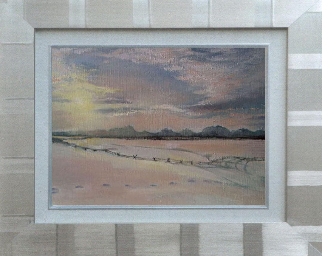 油絵 菅家令子 絵 絵画 インテリア F6-03070 風景 雪景色 朝陽 夕陽