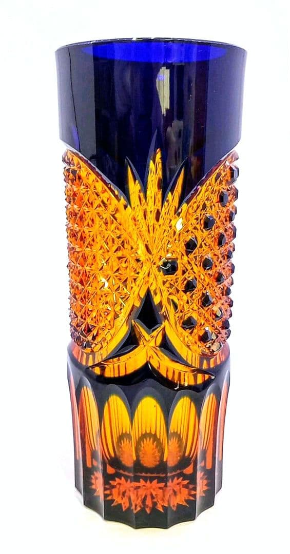 新品未使用】門脇硝子加工所 江戸切子 アンバークリスタル 花器（琥珀
