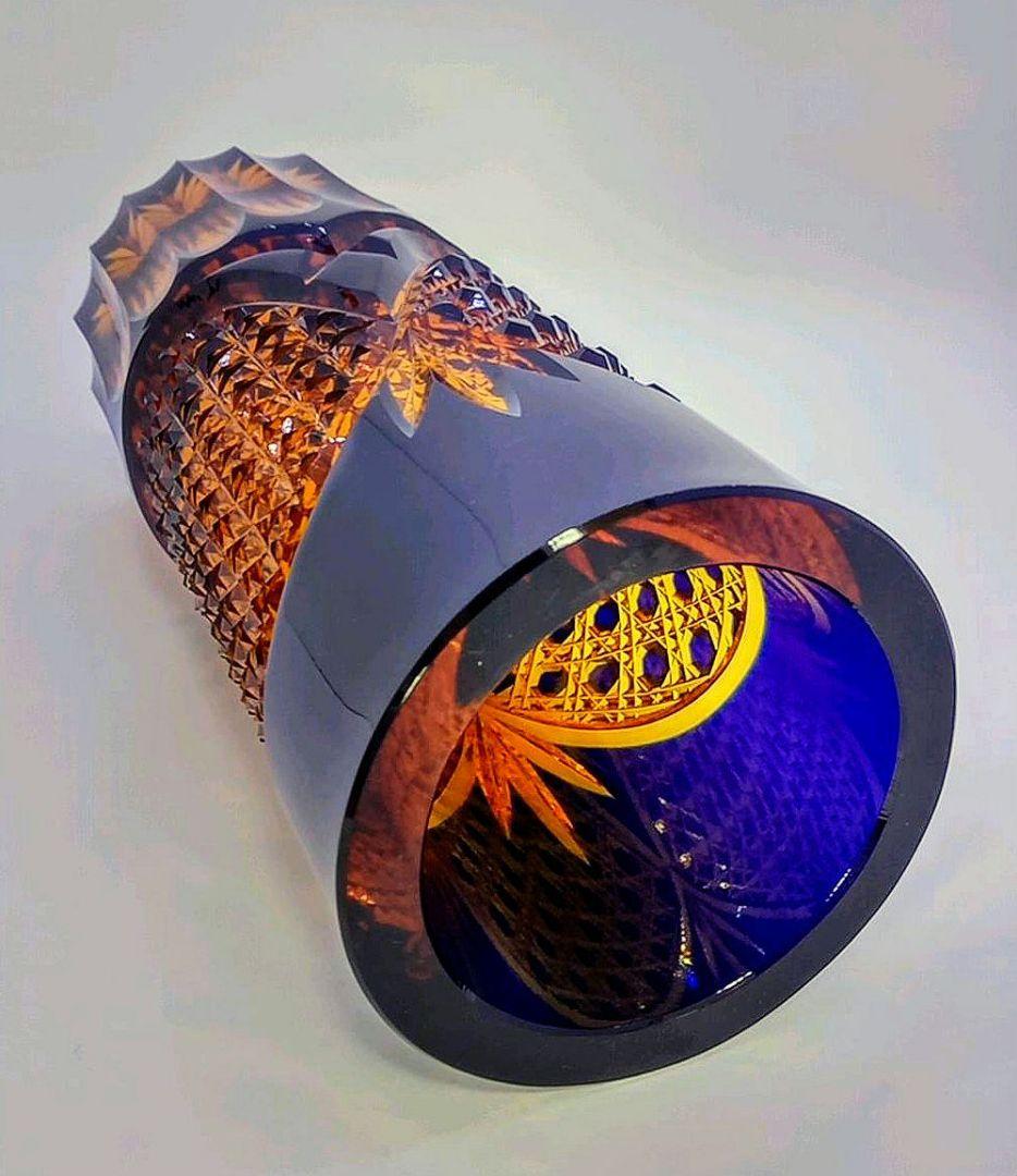 新品未使用】門脇硝子加工所 江戸切子 アンバークリスタル 花器（琥珀