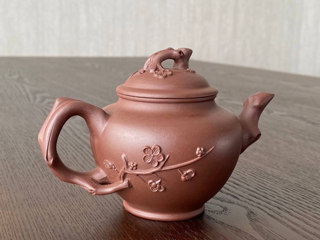 湯志明？？中国宜興落款 紫砂茶壺 急須 梅花 骨董品 時代物 - メルカリ