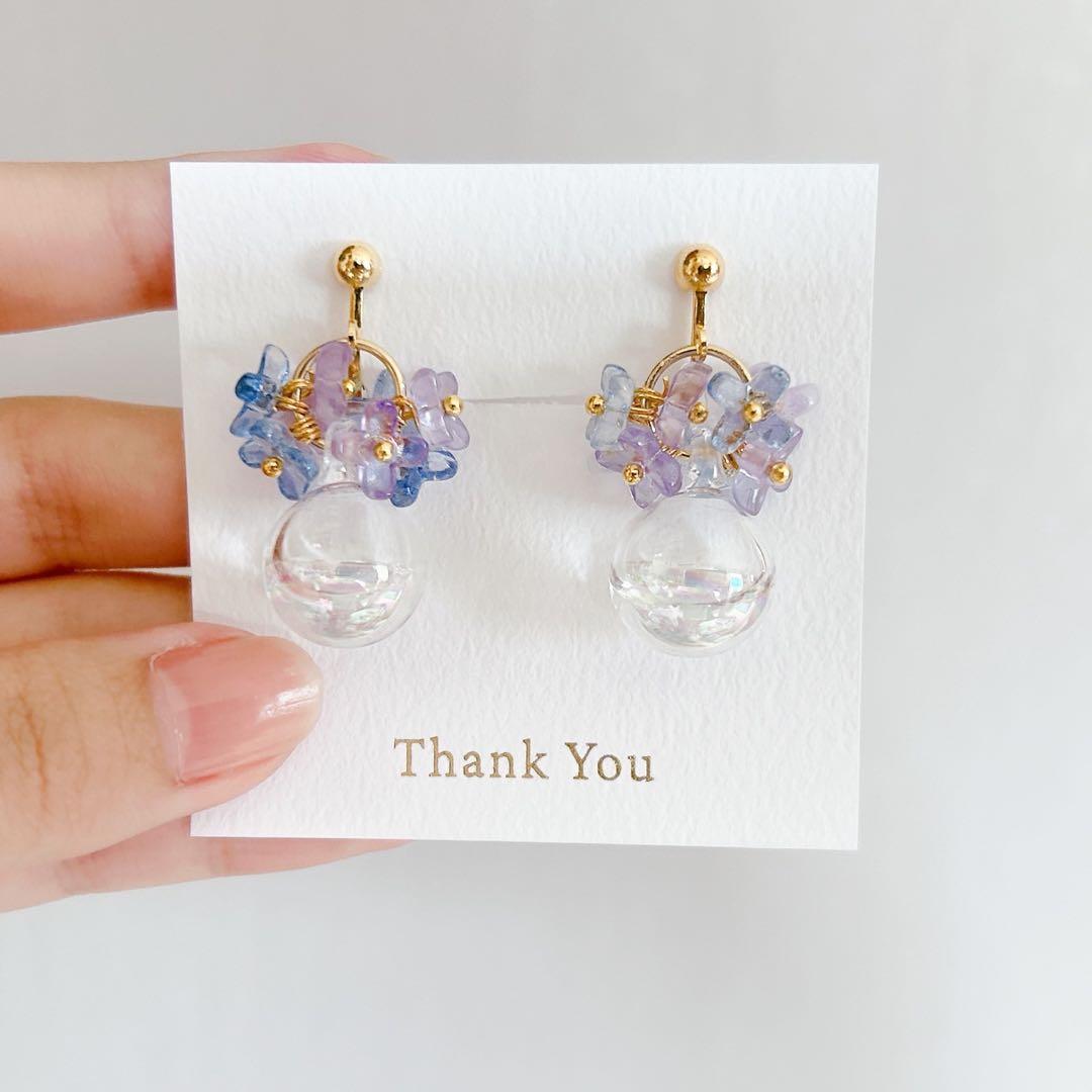 No.5 ハンドメイド イヤリングガラスドーム紫陽花