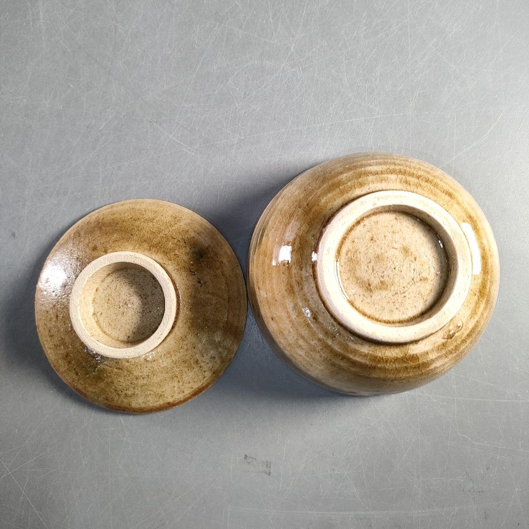 A1381-4/高取焼/加藤作助/黄瀬戸蓋付茶碗3客/蓋物/茶道具/懐石道具