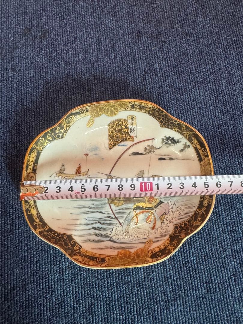 1819 明治時代 九谷焼 細密絵付人物山水図 菱形皿 5客 時代物