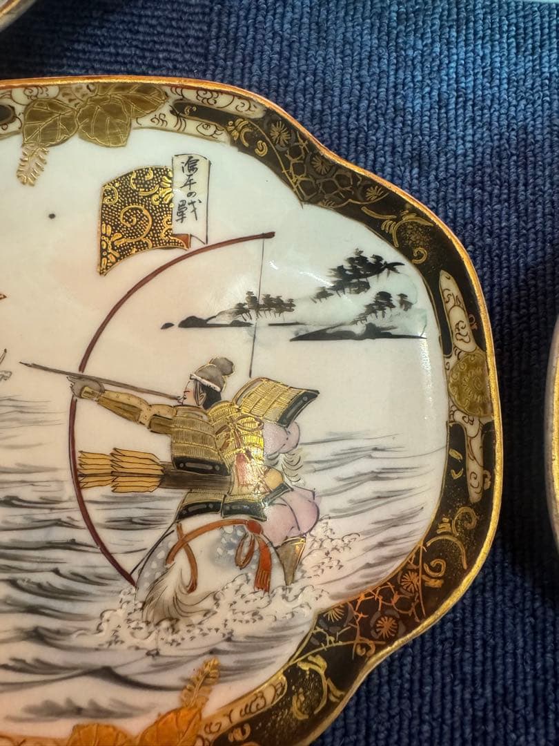 1819 明治時代 九谷焼 細密絵付人物山水図 菱形皿 5客 時代物