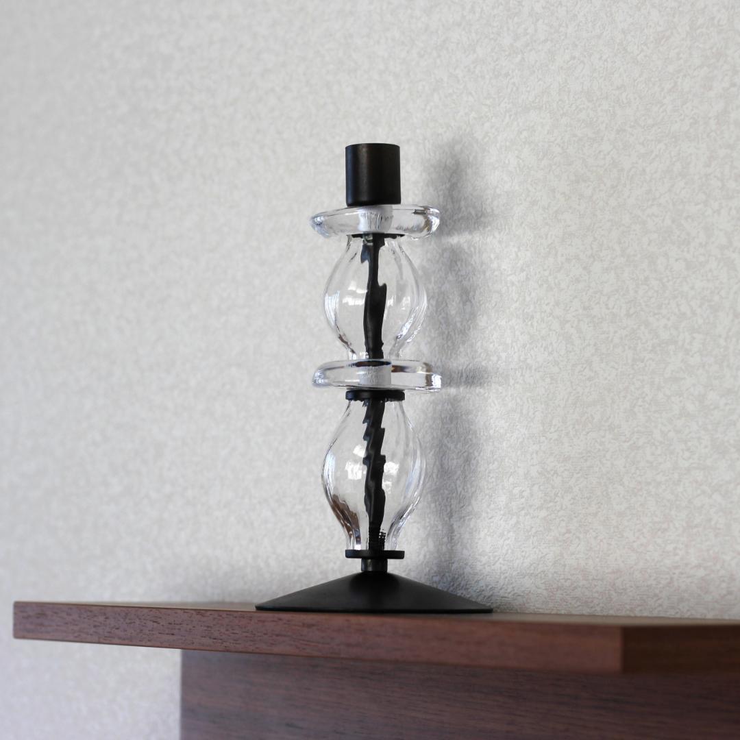 【美品・刻印】エリックホグラン　キャンドルスタンド オニオン型2段　クリア 02 美品・刻印】エリックホグラン キャンドルスタンド オニオン型2段