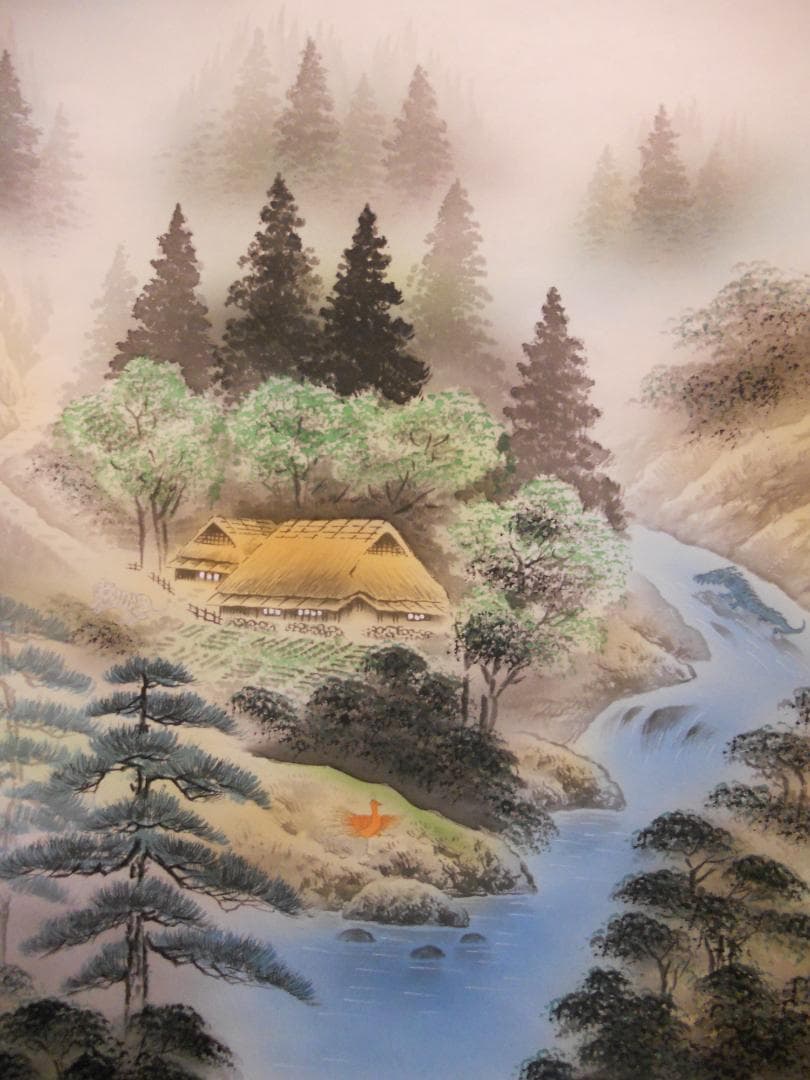 掛け軸 石田雪外 四神相応図 絹本 希少 軸装 茶道具 掛軸 美品