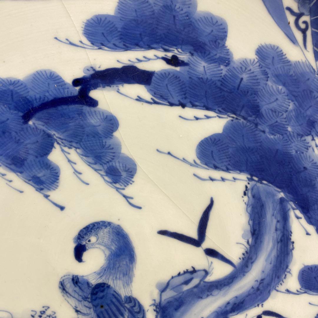 古伊万里 染錦 染付大皿4枚 美人画木箱付 タニコ 東