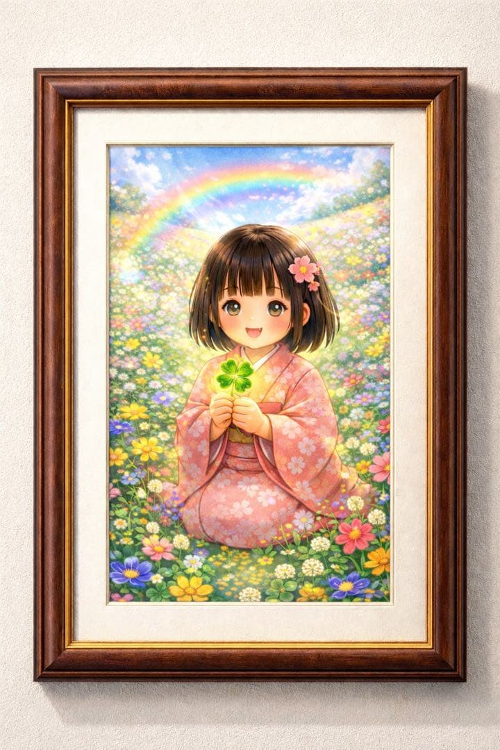 幸運招来｜四つ葉を授かる座敷わらし 〜虹光の開運アート〜 - メルカリ