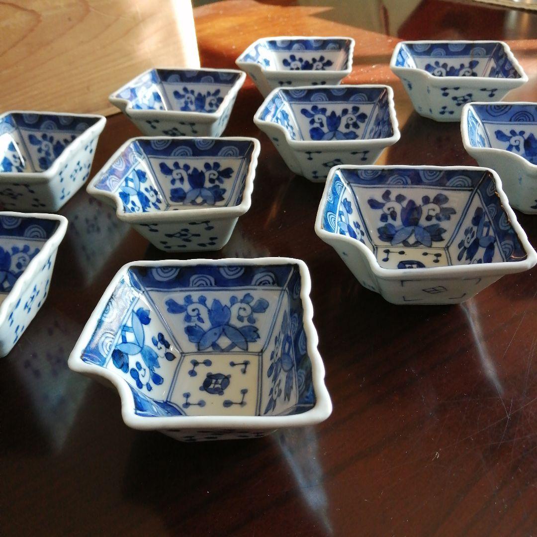 伊万里 染付扇面向付 10客 12cm 明治〜大正期