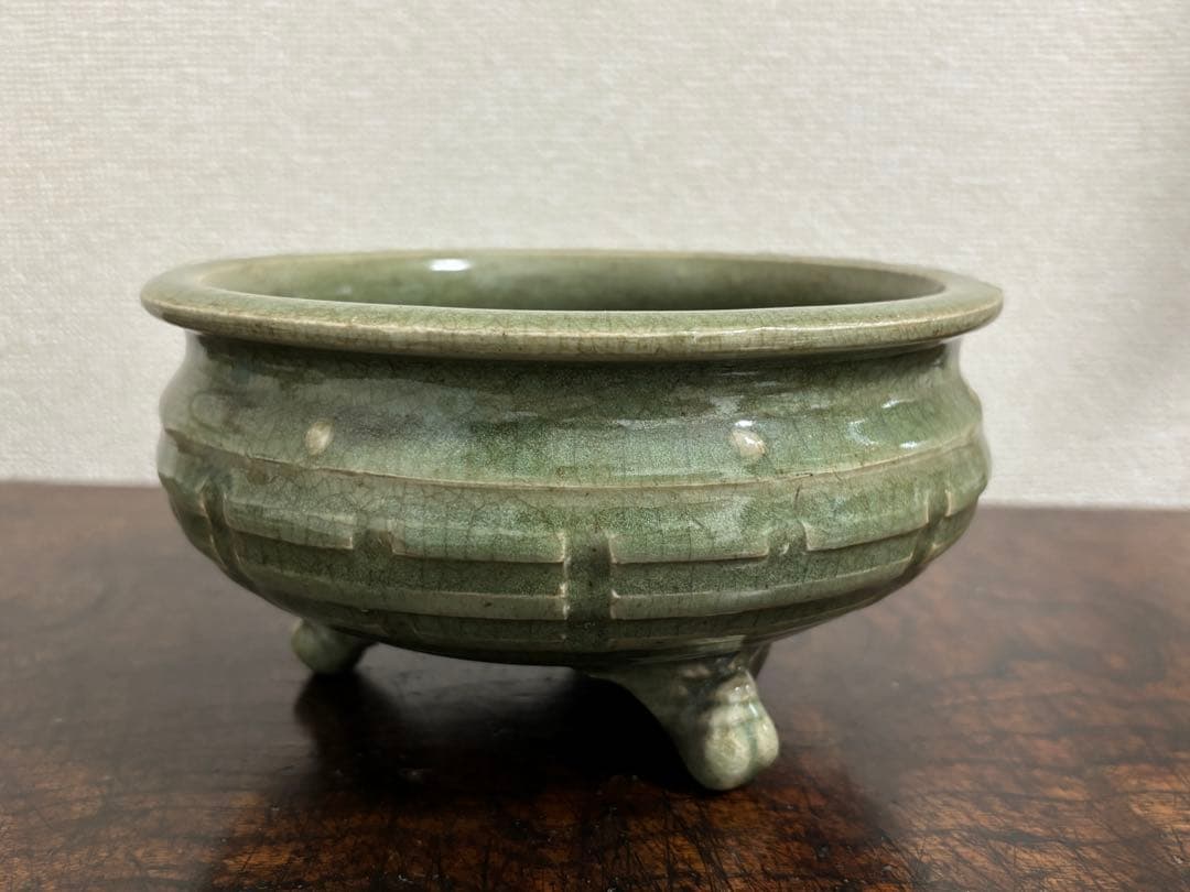 完品! 明時代 龍泉窯青磁香炉 七官青磁 (検)唐物 中国古玩