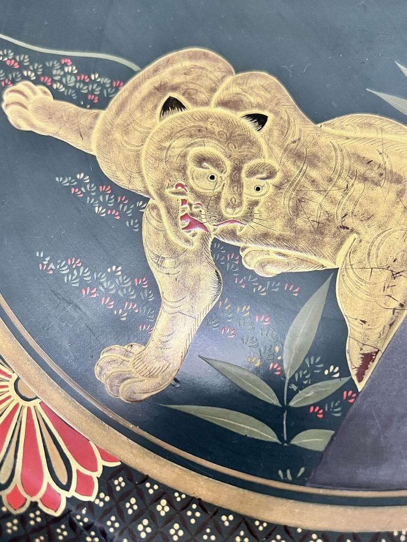 金蒔絵龍虎紋入れ子盆 一対 共箱 幕末～明治期