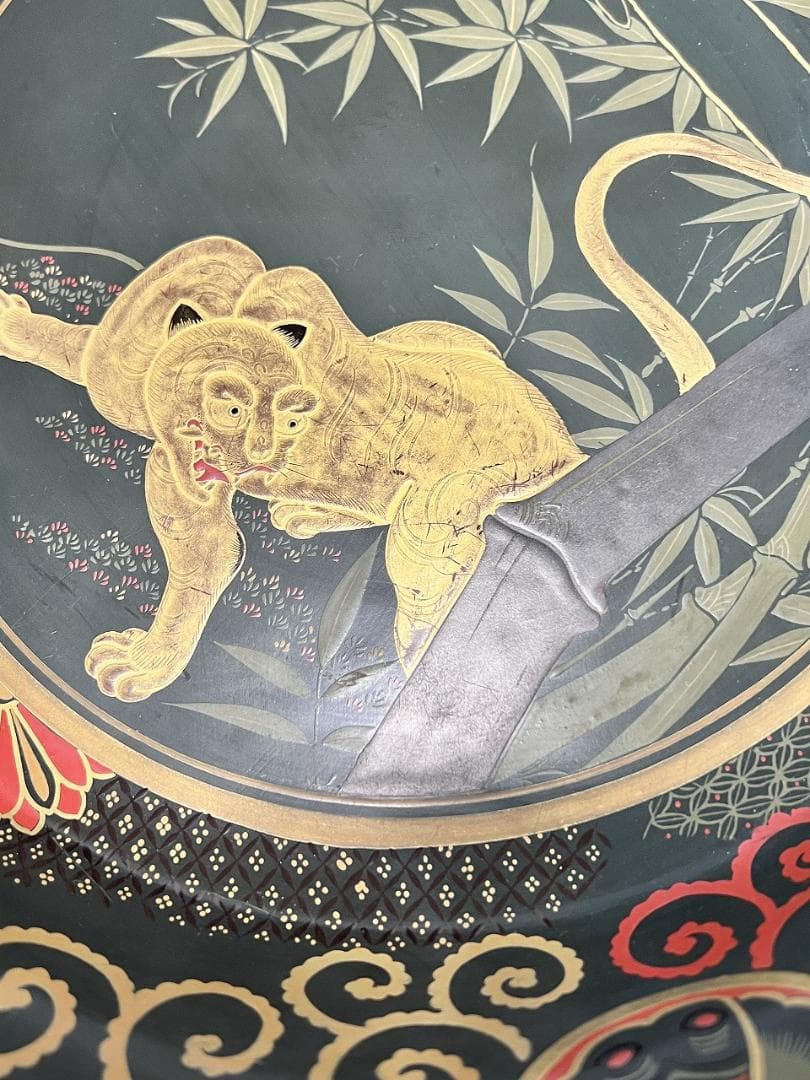 金蒔絵龍虎紋入れ子盆 一対 共箱 幕末～明治期