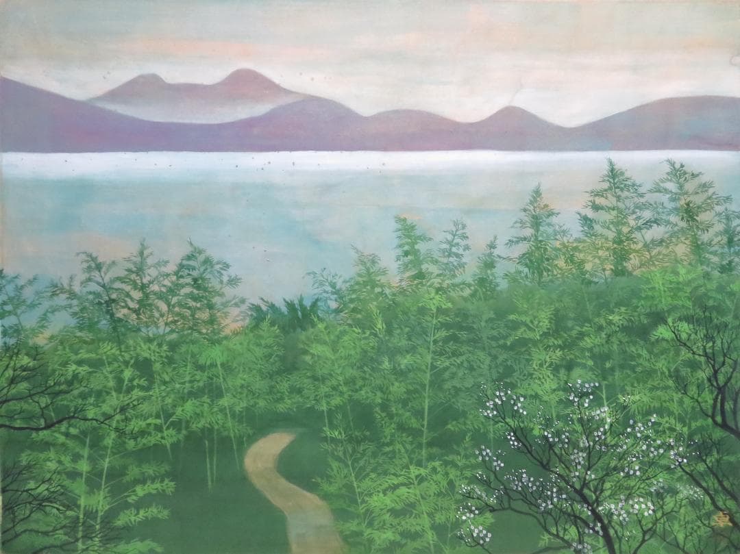 上原卓 「湖の春」 日本画 P12号 創画会 京都市立芸術大