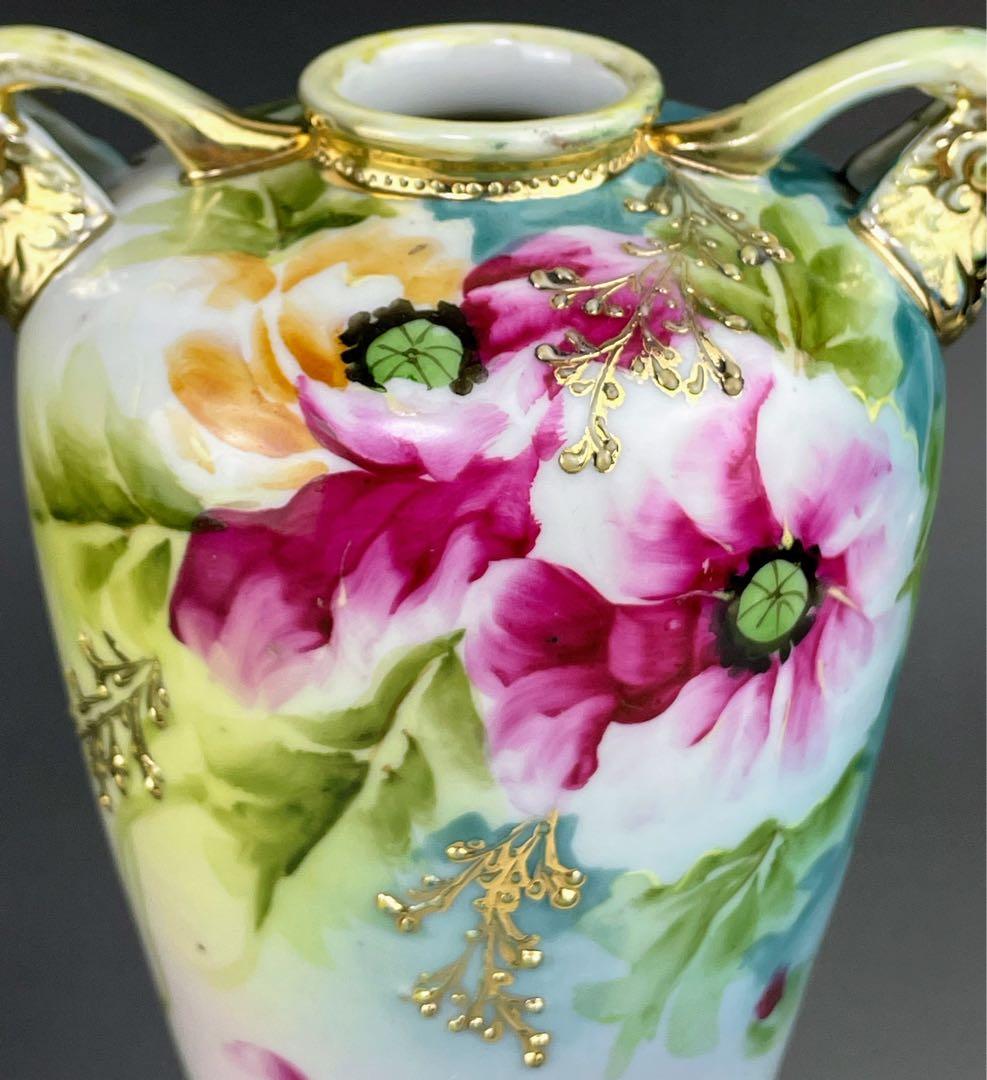 オールドノリタケ 約23cm アールヌーボー ポピー花紋花瓶 金盛り