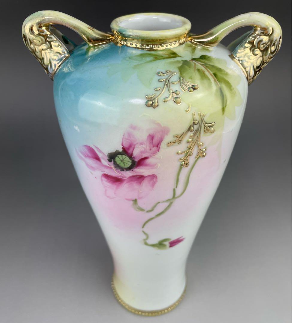 オールドノリタケ 約23cm アールヌーボー ポピー花紋花瓶 金盛り