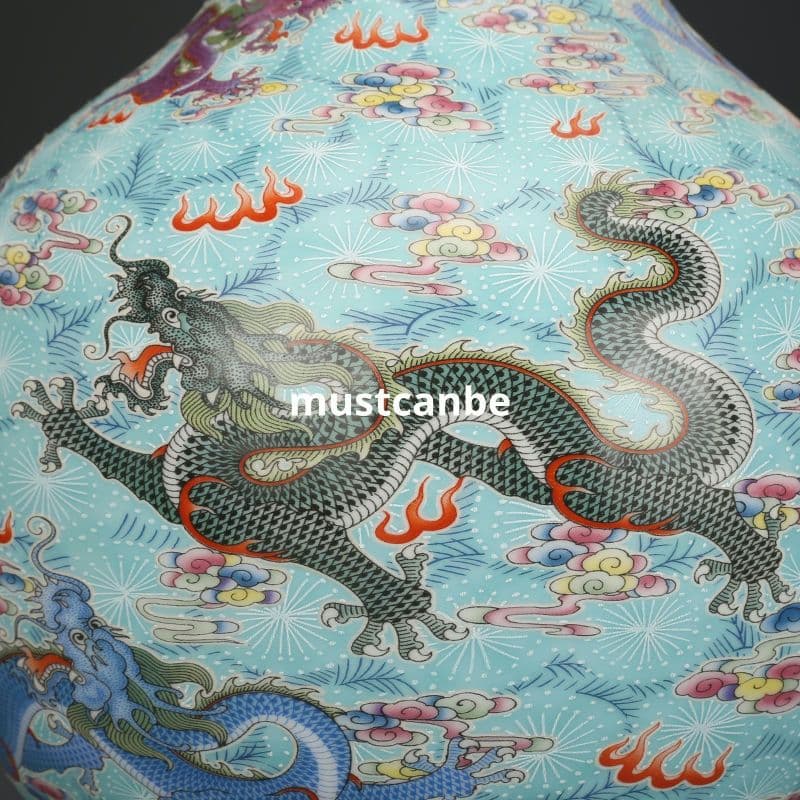 清雍正琺瑯彩竜紋帯夜光賞瓶 景徳鎮 陶磁器 装飾品