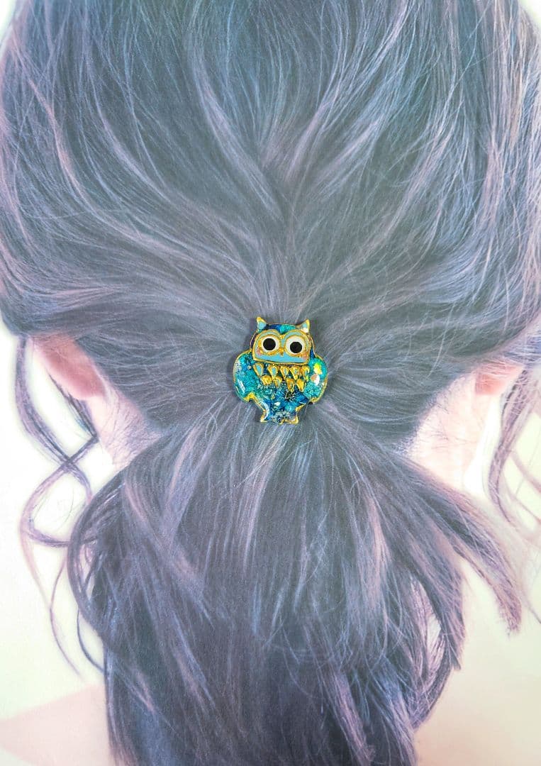 レジン 猫 フクロウ ヘアゴム ブローチ ポニーフック No.297の通販