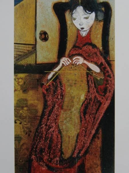 靉光、編み物をする女、希少な額装用画集より、美品、新品額装付