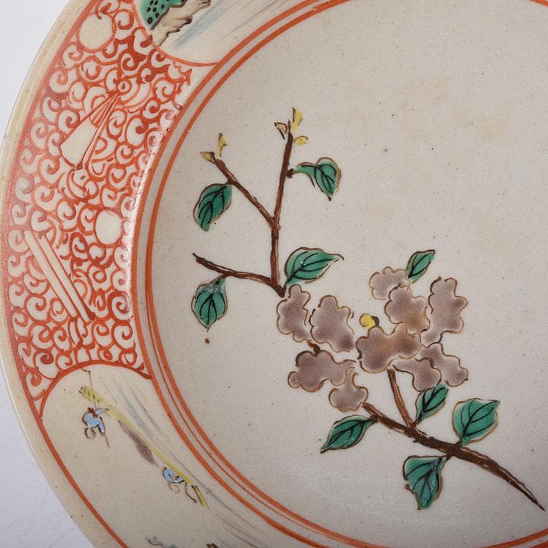萬古焼 陶華園造 色絵 窓絵 山水人物花文 小皿 十客 共箱 M R8897
