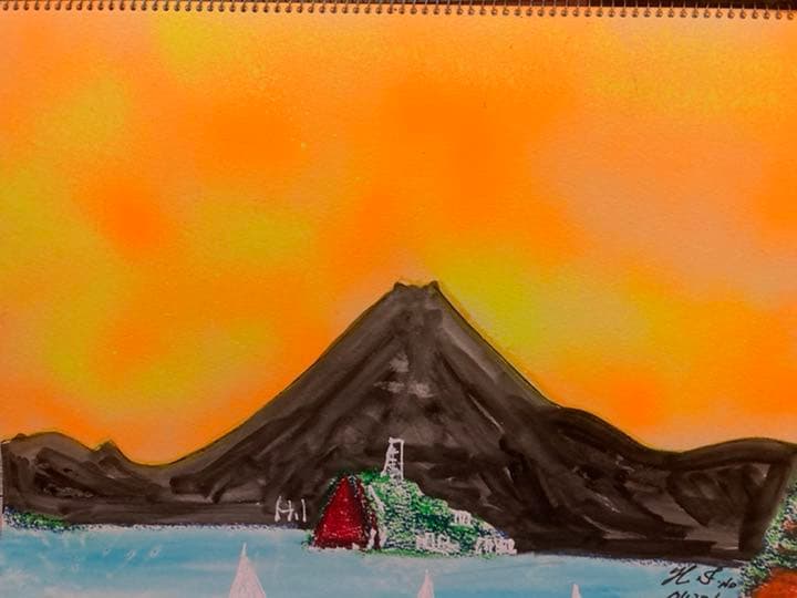 空飛ぶ画家糸川裕志の富士山曼荼羅図、水彩画｜