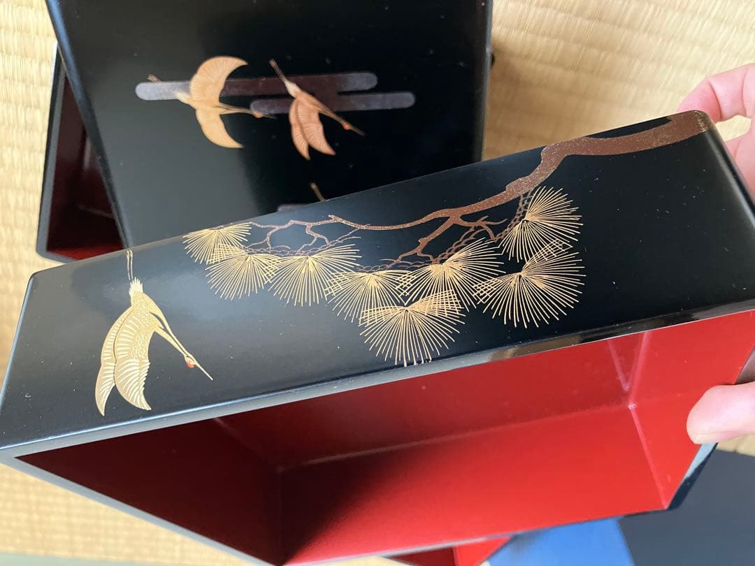 金色の鶴と松の3段重箱 漆器 会津塗り | 激安通販のイーサプライ