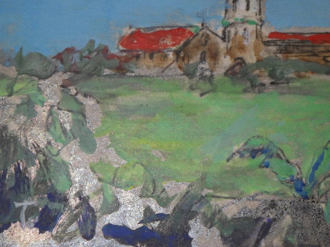 真作 希少 水彩画 肉筆 古田十郎 教会 共シール 青山学院 1983年 額装