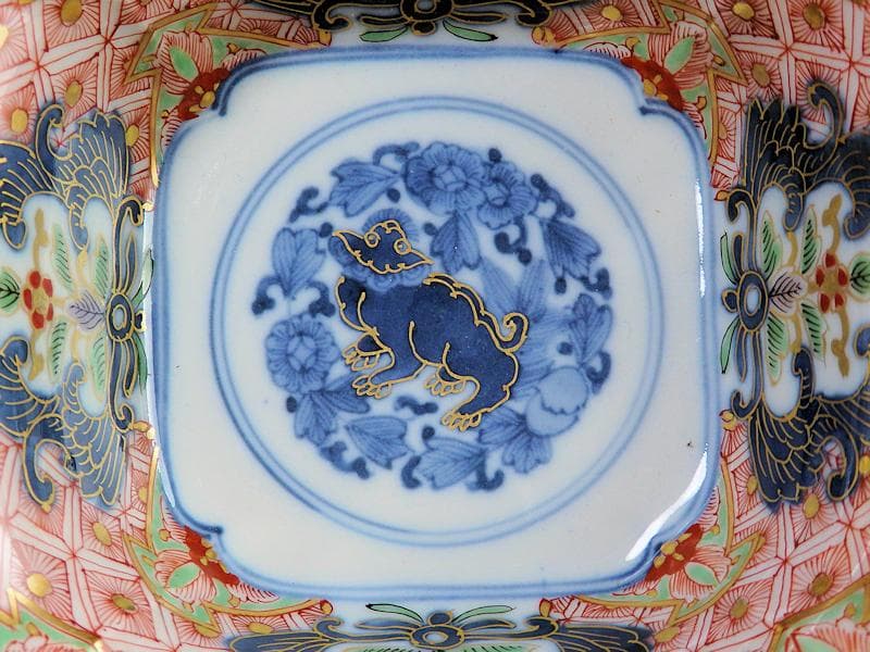 大聖寺古伊万里 菊花四方襷紋に獅子の図 四方角向付 E508AS-CRw - メルカリ