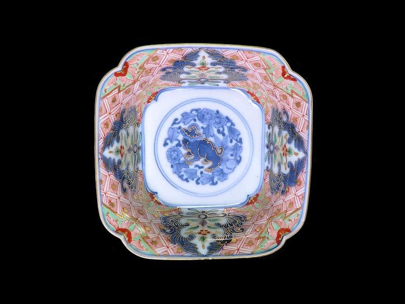 大聖寺古伊万里 菊花四方襷紋に獅子の図 四方角向付 E508AS-CRw - メルカリ