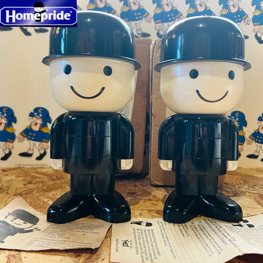 60' pride Mr. Fred フレッド君キャニスター×2当時箱付 ビンテージ キャラクターグッズ MR.FRED フレッド君 HOMEPRIDE 小麦粉
