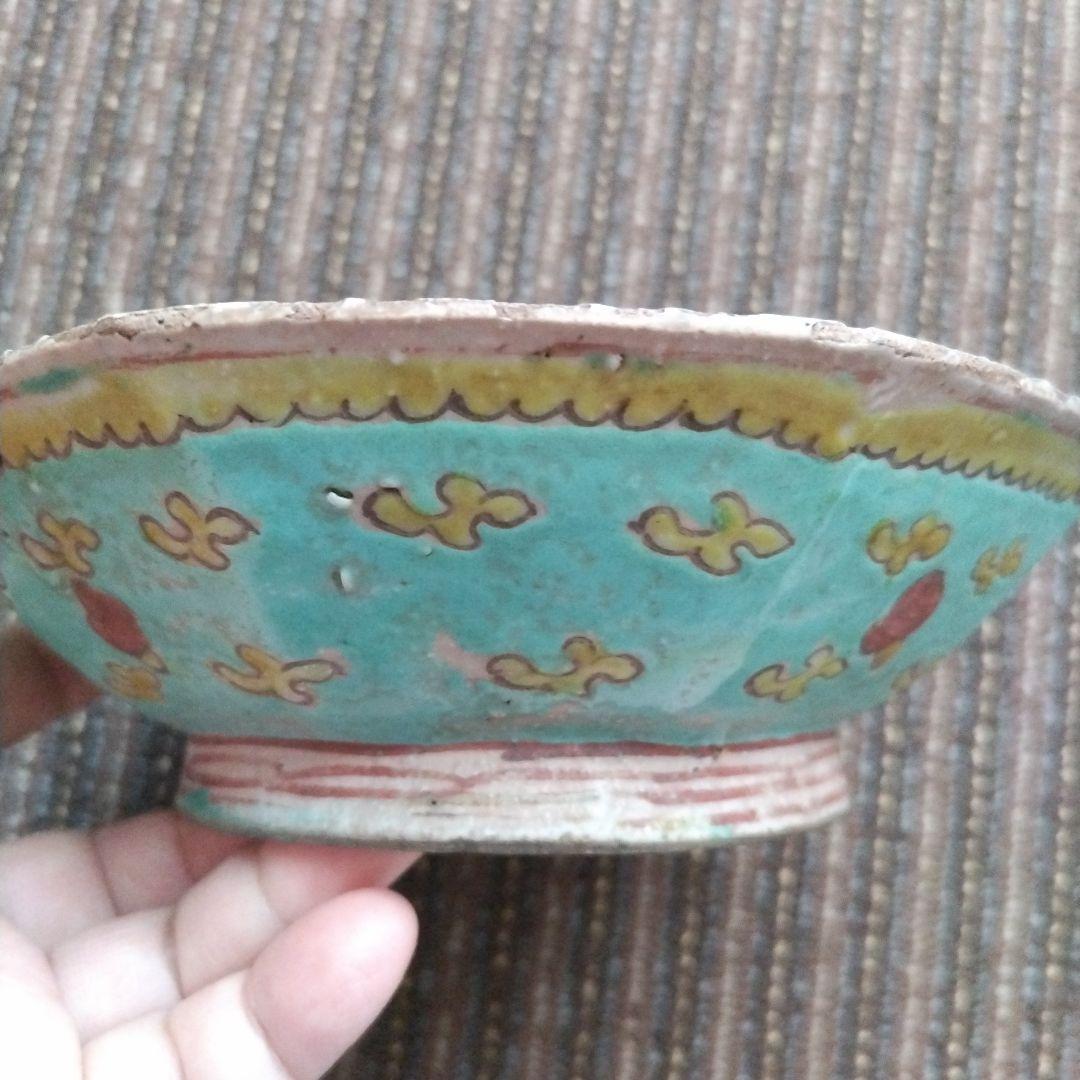 b中国古玩　粉彩　十錦手　色絵八角鉢　17.5cm