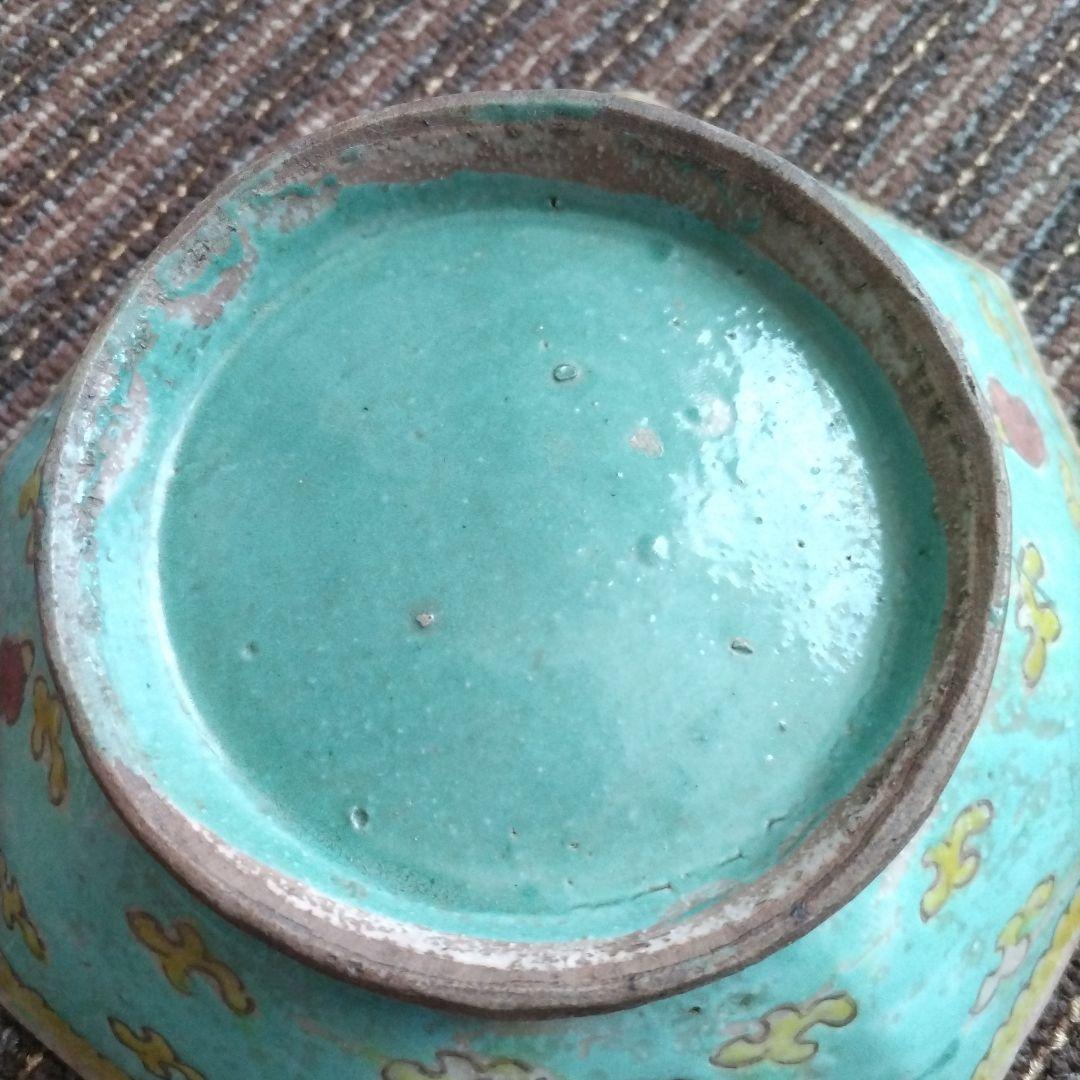 b中国古玩　粉彩　十錦手　色絵八角鉢　17.5cm
