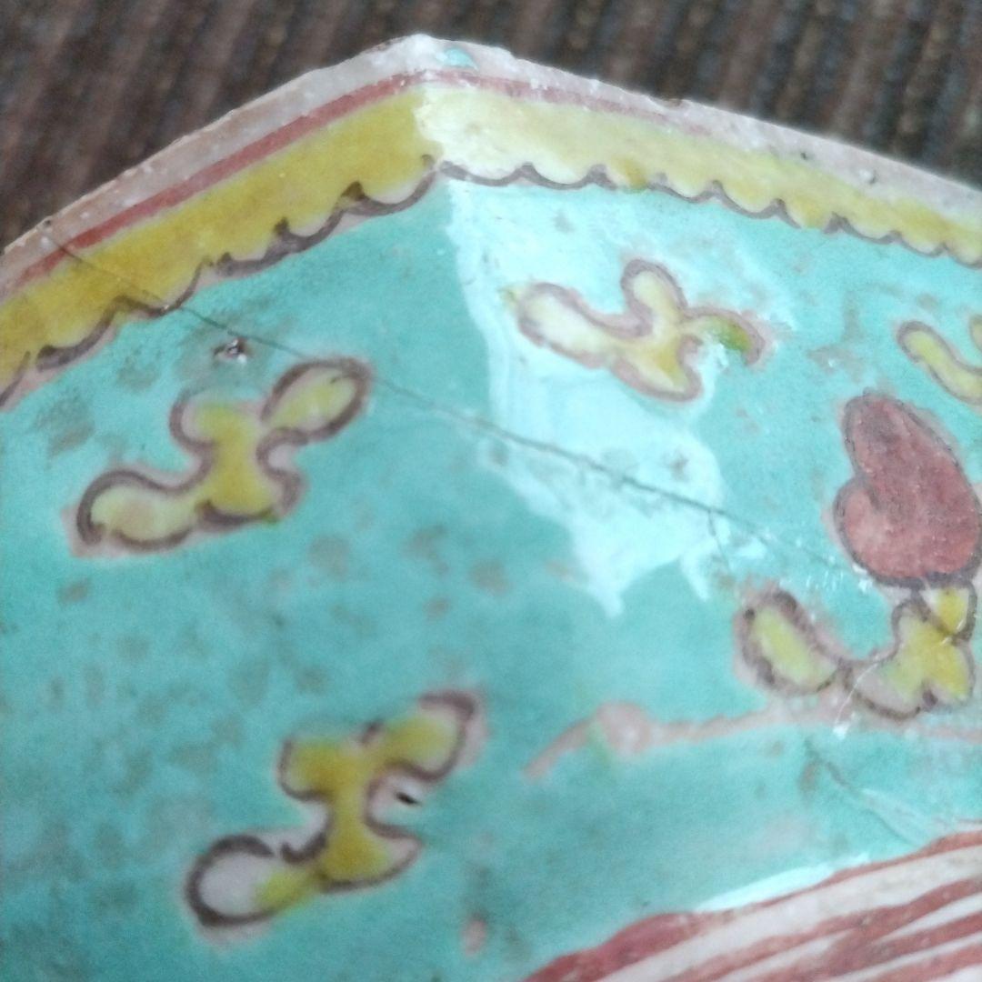 b中国古玩　粉彩　十錦手　色絵八角鉢　17.5cm