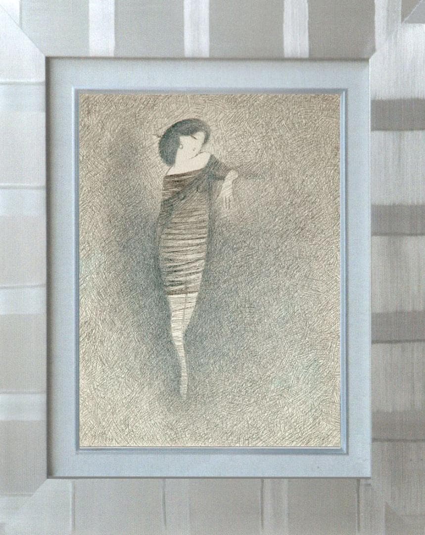 油絵 菅家令子 絵 絵画インテリア額付(青緑＋金色の枠) F3-010111