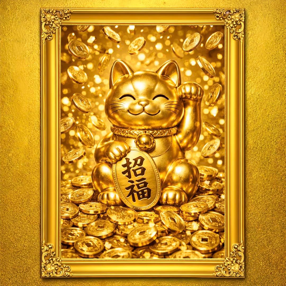 金福招来宝猫 金運上昇 宝くじ高額当選 開運絵画 御守り 招き猫 在庫