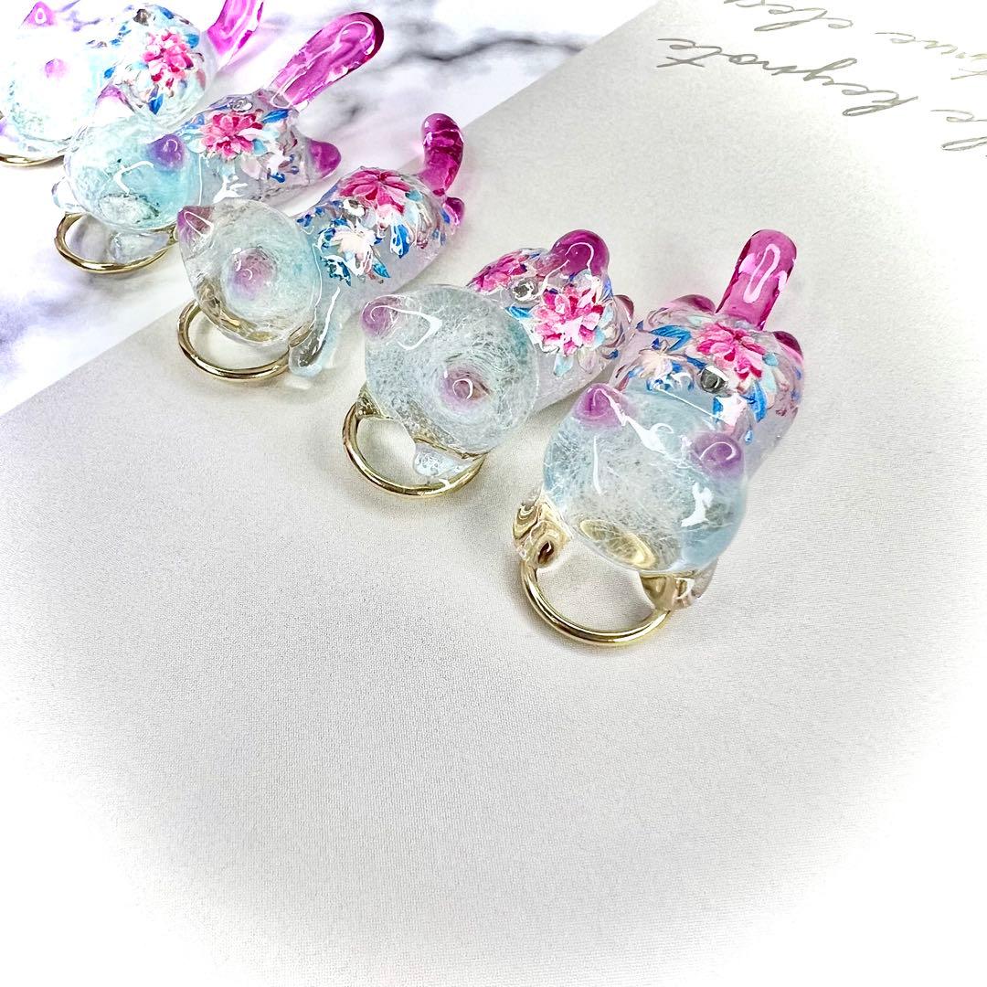 ピンクのお花 氷 猫 5個セット
