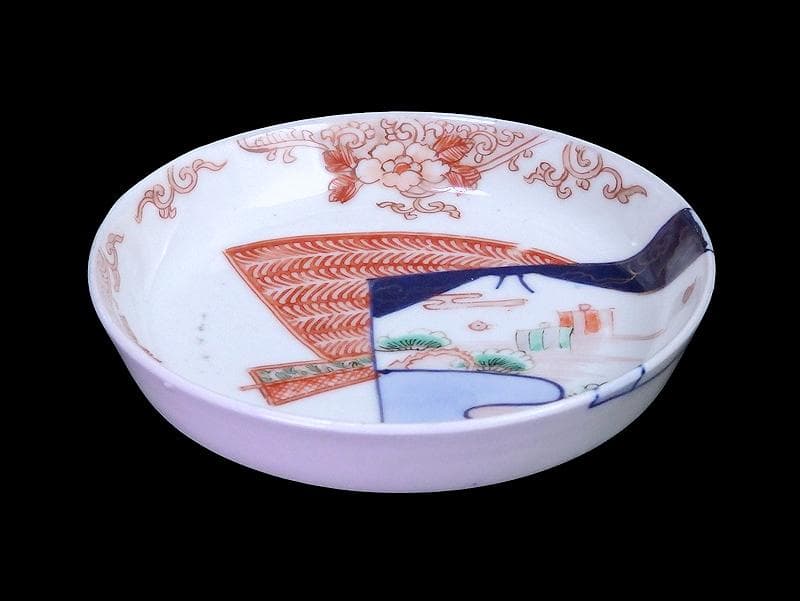 古伊万里 色絵 羊歯文様に松原帆掛け船 富士の図 5枚 B992AS-DAi