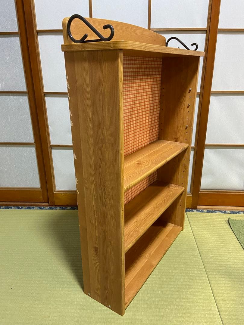 昭和レトロ】木製 本棚 棚板高さ調整可 チェック柄 幅57cm レトロ家具