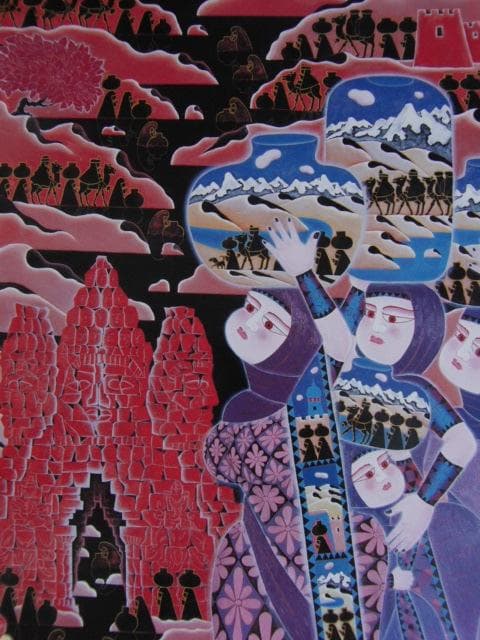 田崎昭作、【泉の門（釈尊記）】、希少な大判額装用画集より、美品