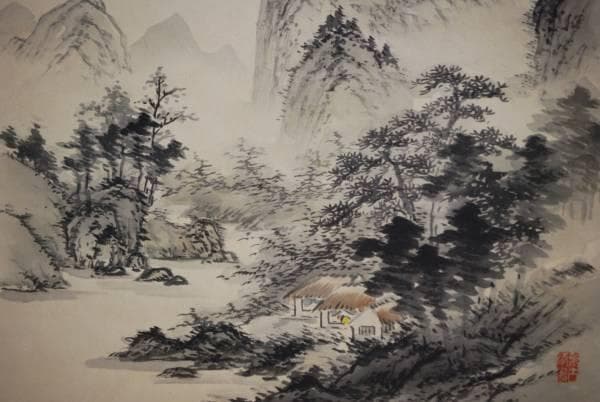真作/藤井瑞景/渓山清趣之図/桐共箱付/布袋屋掛軸HC-916 真作/藤井瑞景/渓山清趣之図/桐共箱付/布袋屋