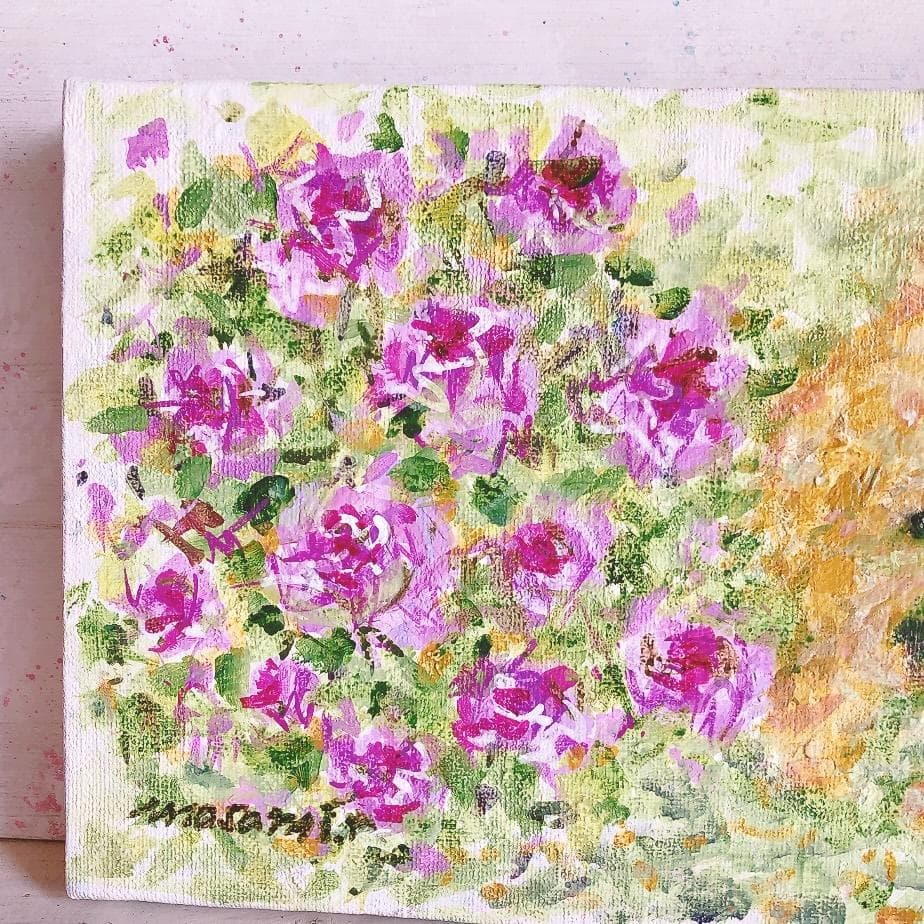 ペチュニアとトイプードル」 アクリル画 SM キャンバス 原画 額なし
