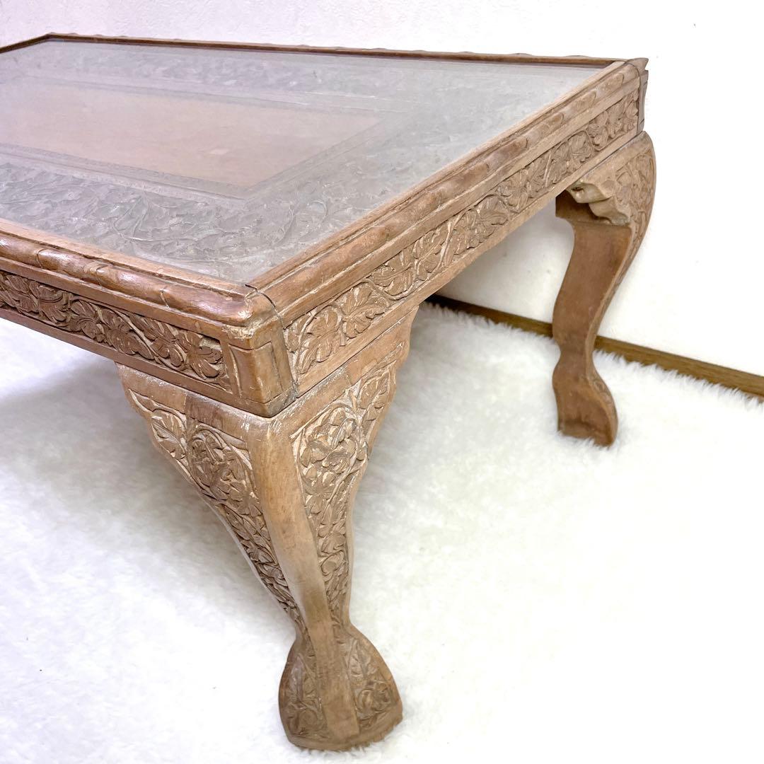 アンティーク 猫脚 猫足 家具 アジアン ローテーブル ガラス板83×45×37