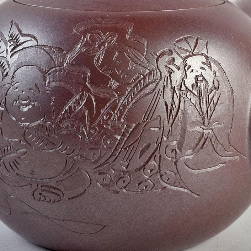 萬古焼 美月窯 伊藤美月作 七福神之図 茶注 急須 共布共箱 M R9431