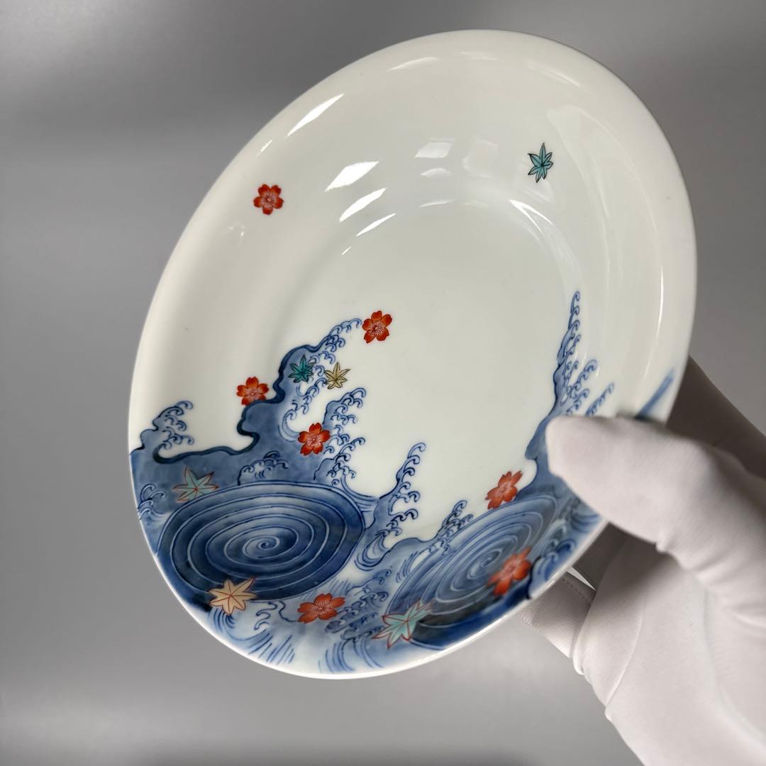 肥前有田 十二代今右衛門造 錦波桜絵文様菓子器