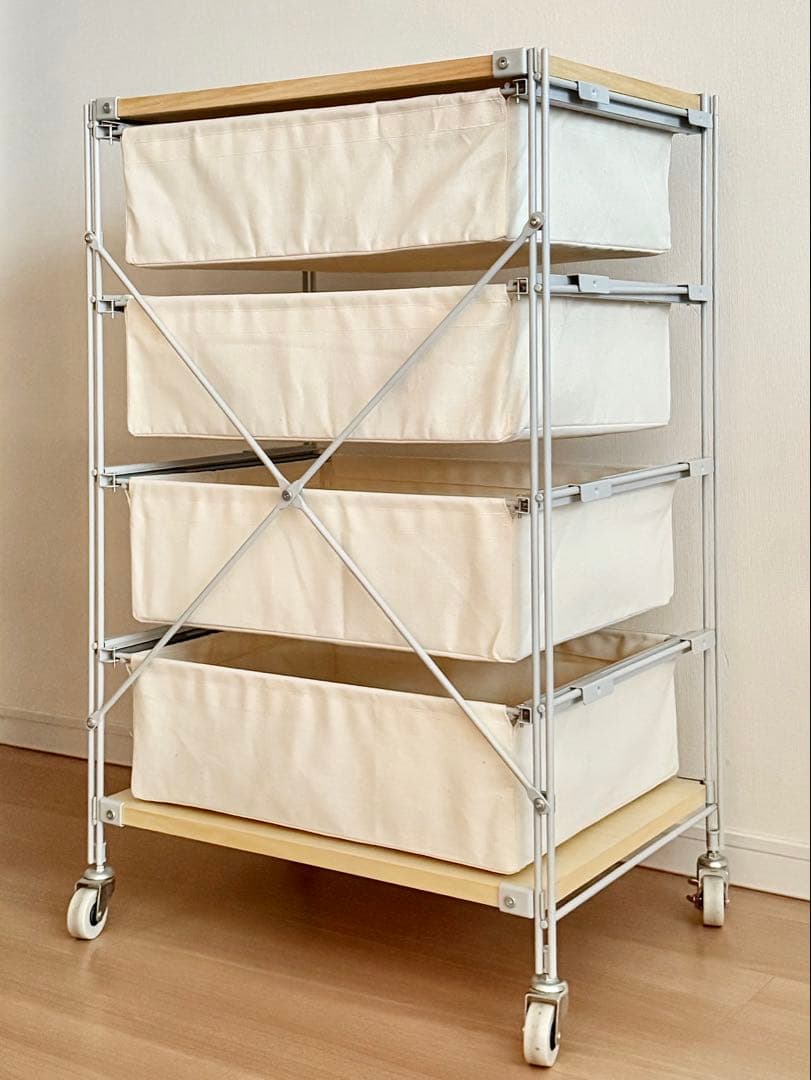 美品　無印良品 スチールユニットシェルフ 帆布バスケットセット 幅56cm スチールユニットシェルフ帆布バスケットセット・幅56cmタイプ