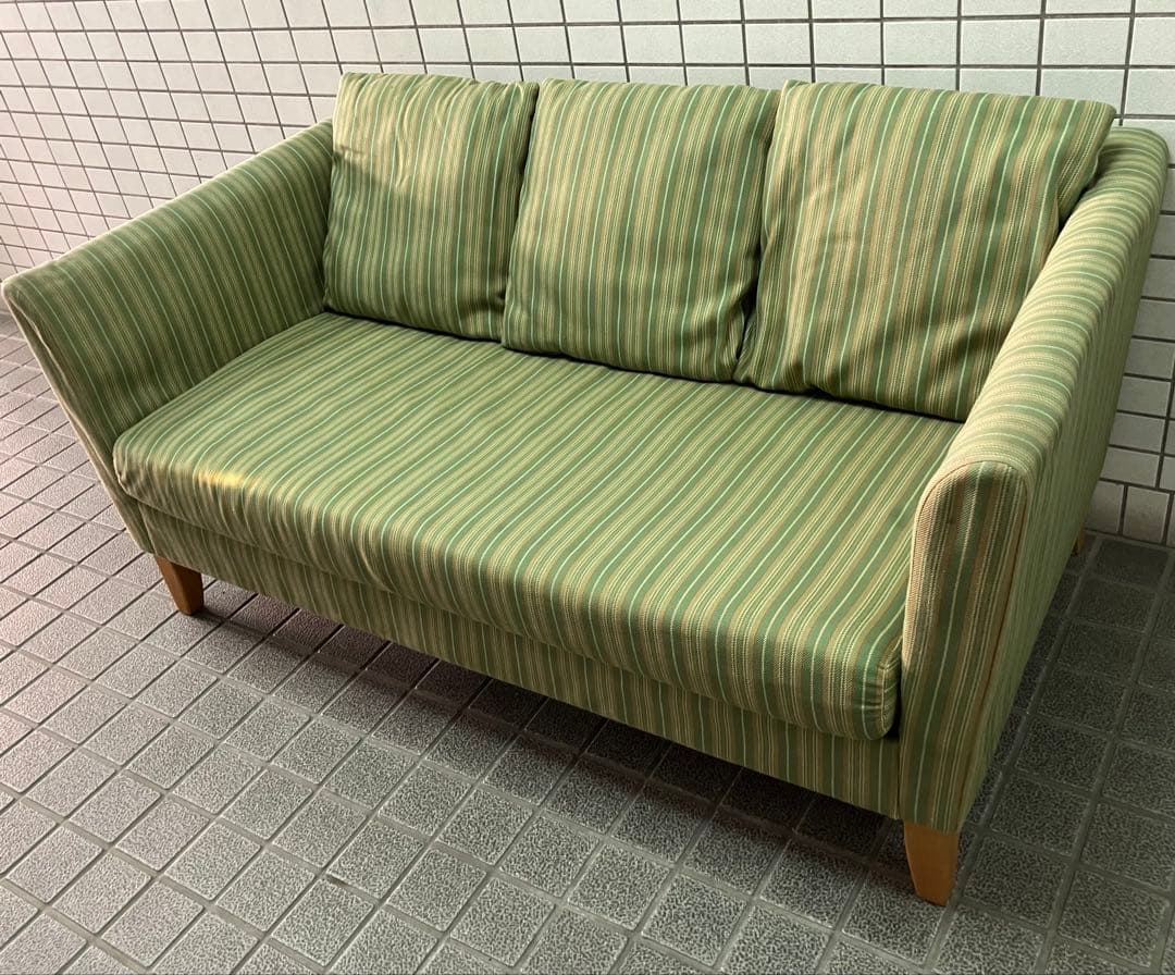 karimoku カリモク マルチカラーストライプ2人掛けソファ　グリーン　希少 カリモク60 / karimoku60 Kチェア 2シーター モケットグリーン 二人