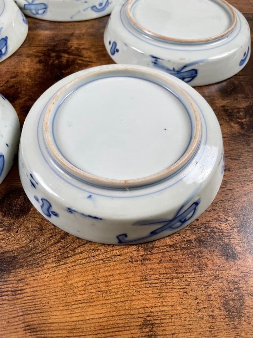 古伊万里 染付梅紋手塩皿 5客 6cm 江戸中期（1750-1790年頃） 古
