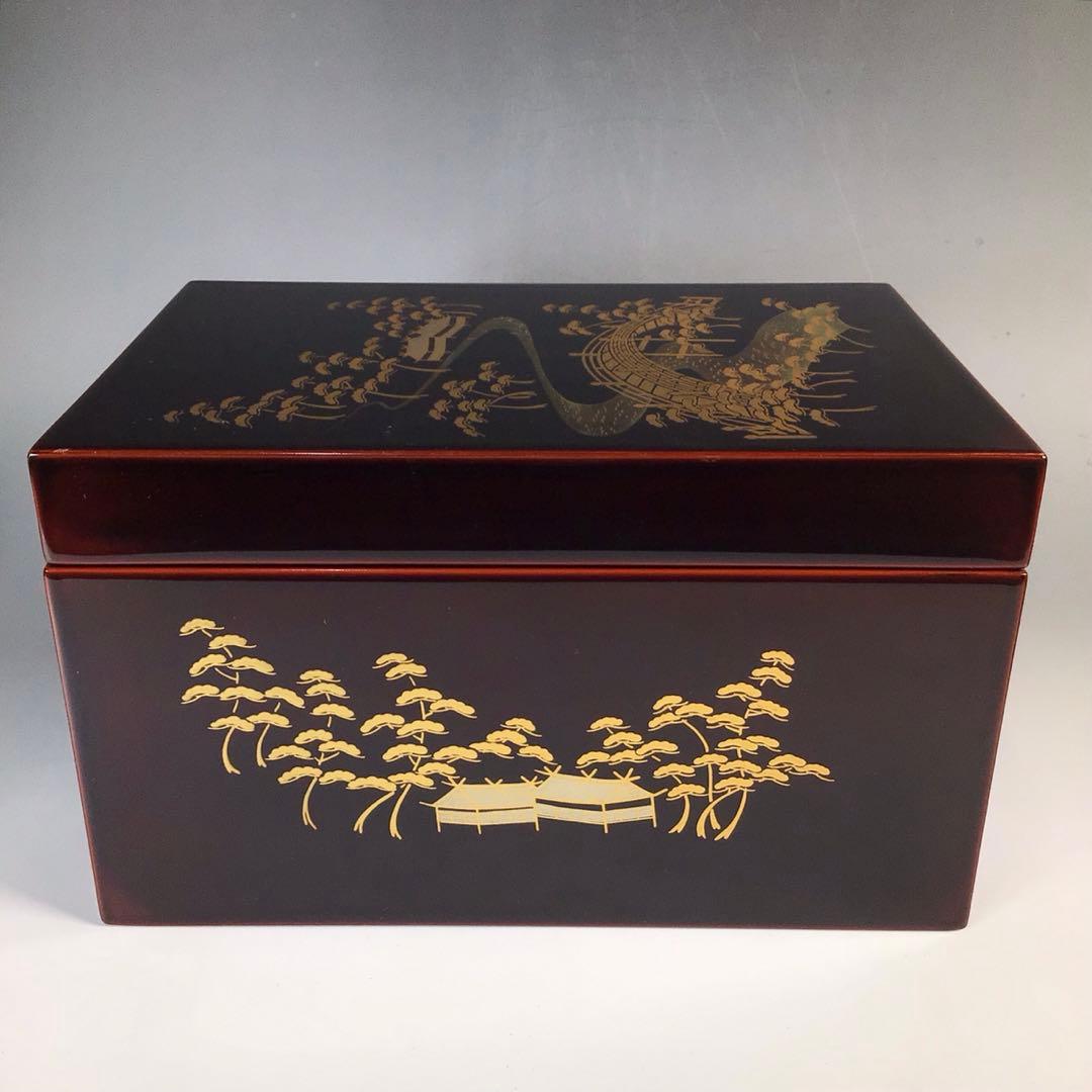 N872 茶箱 『溜塗』『松橋蒔絵』『黄交趾茶器三点揃』 紙箱 茶道具