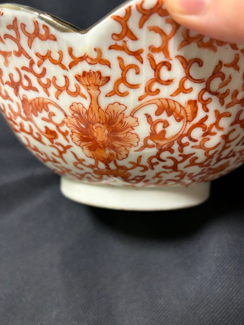 n*l様 中国古美術品 清の時代 赤絵金彩 輪花口